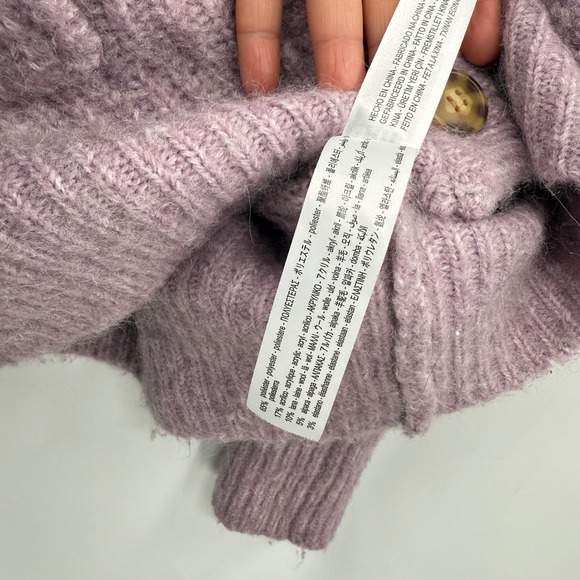 ZARA‎ Oversized Chunky Knit Cardigan Lavender Purple V Neck Button Front Pockets - Picture 6 of 10